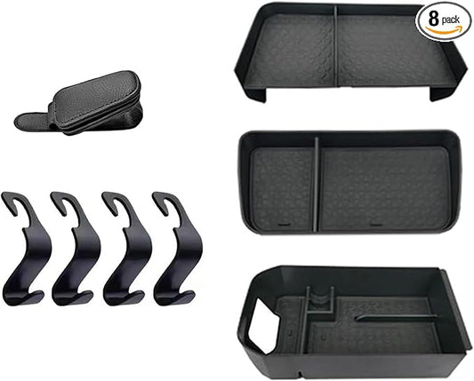 8PCS Center Console Organizer for Toyota RAV4 2025 2024 2023 2022-2019 Dashboard Storage Organizer, Console Divider Storage Tray, Armrest tray, 4 of CarSeat Hooks, Sunglass holder
