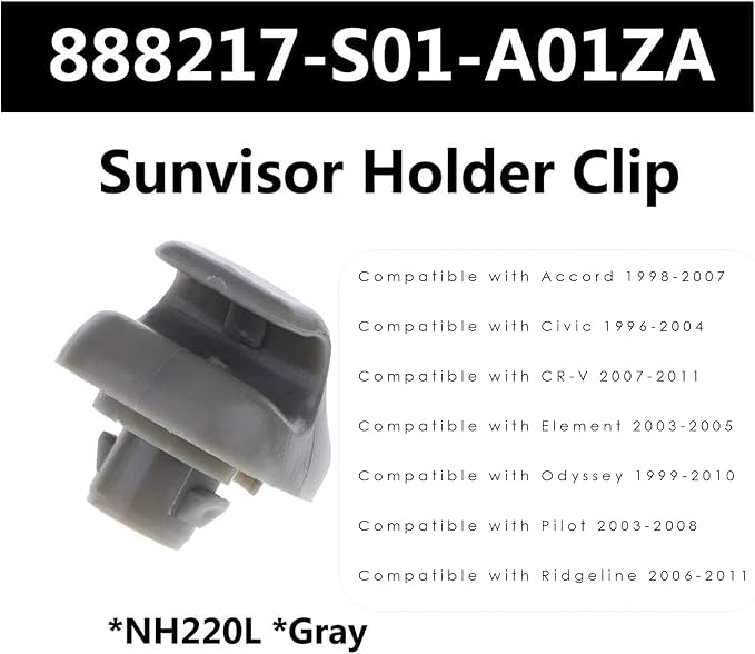 Poweka Sunvisor Clip Hook Replacement Compatible with 1998-2007 Accord 1996-2004 Civic 2007-2011 CR-V 1999-2010 Odyssey 2006-2011 Ridgeline, Replace 888217-S01-A01ZA Gray Pack of 2