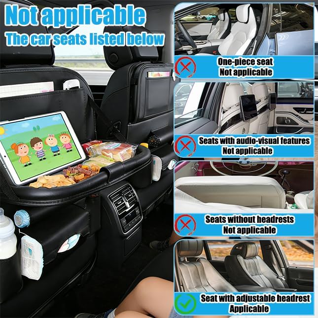 YiYang Car Back Seat Organizer with Foldable Tray, Multi-Pocket Storage, Tablet Holder, Cup Holders (2, Black)