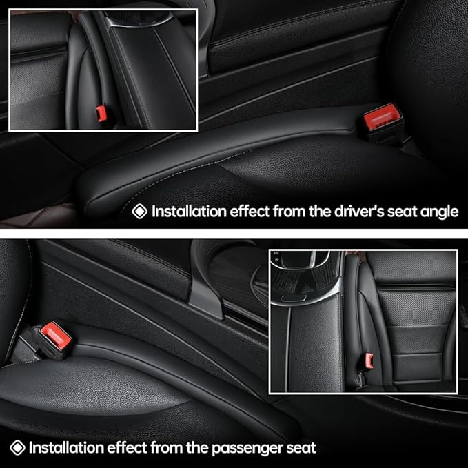 2Pack Leather Car Seat Gap Filler Anti-Drop Console Organizer, Scratch-Resistant Waterproof Easy to Clean, Fits 90% Vehicles Without Blocking Seat Movement (Black&Red)