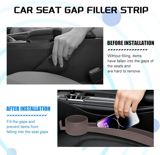 Car Seat Gap Filler, 2PCS Anti-Drop Multifunctional Vehicle Seat Side Gap Plug with Storage Slot, Automotive Blocker Seam Filler Console Organizer, Universal for SUV RV Truck (Brown)