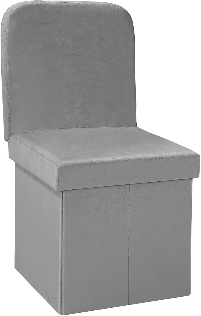 B FSOBEIIALEO Velvet Storage Ottoman with Seat Back, Folding Chair for Living Room, Room Organizer Storage Cubes, Toy Chest Storage Box (Grey, Medium)