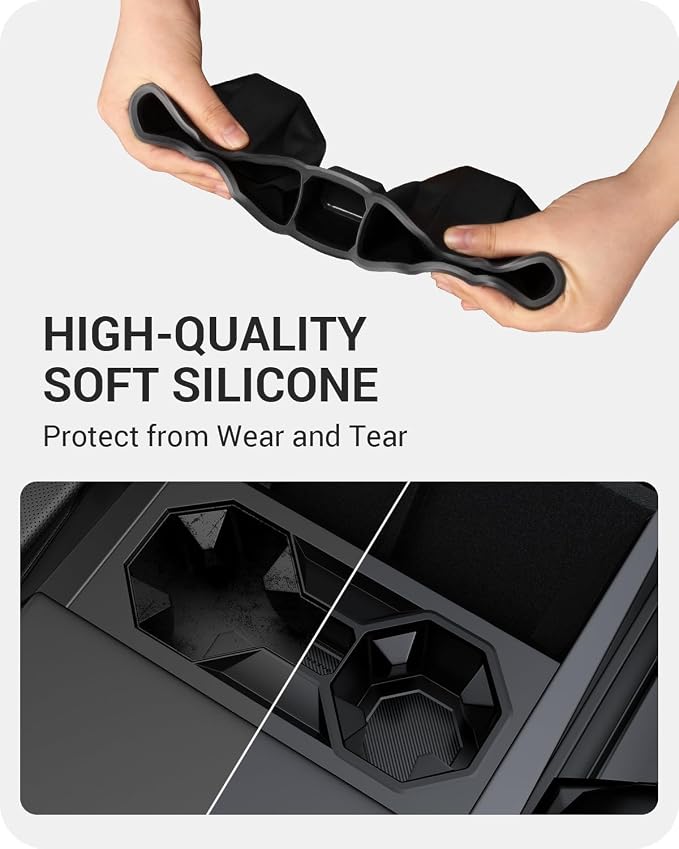 BASENOR 2024 2025 2026 Tesla Cybertruck Center Console Cup Holder Insert [Carbon Edition] Silicone Non-Slip Car Drink Holder Cybertruck Interior Accessories