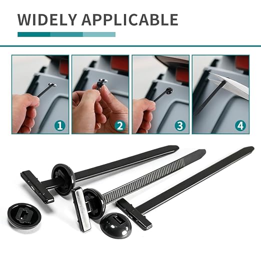 Nylon Universal Cable Tie Buckle, Zipper Clips for Cars, T Style Zip Ties Button Fixion Tools, Automotive Plastic Rivet Push Pin, Auto Body Parts Trim, Bumper Retainer Fender Liner (Black 150PCS)