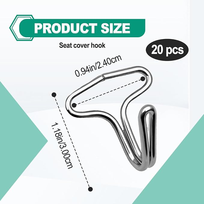 20 Pieces Car Seat Cover Hooks Metal Locking Clips and Fasteners for Car Seat Cushion Mat Dog Car Seat Cover Seat Protector Pad - Heavy Duty Replacement Accessories