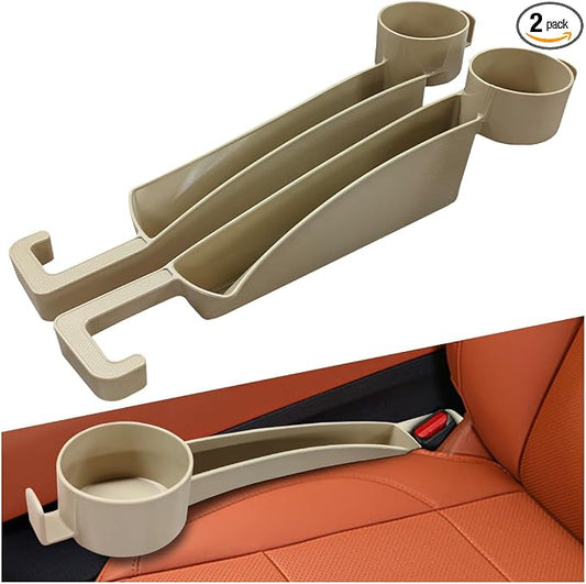 YoRise 2PCS Dual Slot Car Seat Gap Filler Organizer, Multifunctional Car Side Seat Gap Guard Spacer with Cup Holder, Universal Auto Storage Accessories for Preventing Items Falling Out (Beige)