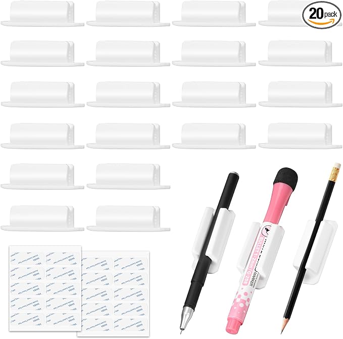 BOBOKA 20Pcs Pencil Holder for Desk, Adhesive Pen Holder for Classroom Clipboard Attachment, Silicone Pencil Holder & Marker Holder for School Office Desk Accessories, Teacher Supplies