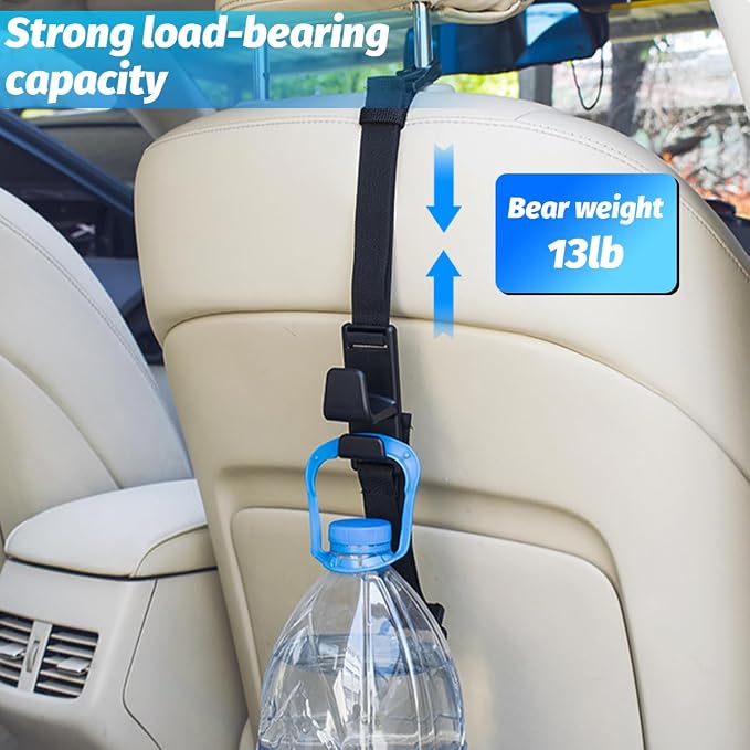 Zpana 2PCS Car Headrest Hooks, Adjustable Vehicle Seat Back Storage Organizer Hook with Clip, Automotive Interior Hanger Holder Accessories for Purse Bags Coats, Universal for SUV Truck RV