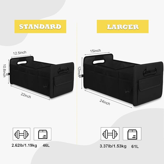 JiatuA Car Trunk Organizer, Car Organizers and Storage Collapsible Multi Compartment Container Box, Adjustable Car Accessories for SUV Sedan Truck, Large Size, Black