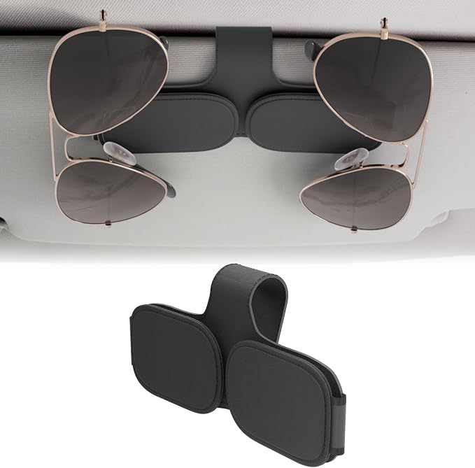 BFXM Sunglass Holder for Car Double Clip, Car Accessories Sunglasses Clip for Car Visor, Magnetic Leather for Car Visor, Cars Sun Visor Ticket Card Clip