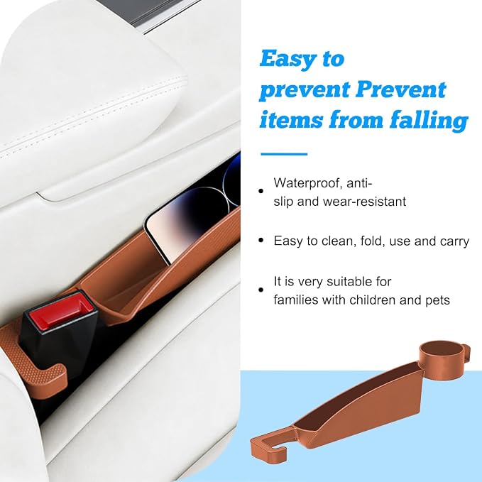 Car Seat Gap Filler, 2PCS Anti-Drop Multifunctional Vehicle Seat Side Gap Plug with Storage Slot, Automotive Blocker Seam Filler Console Organizer, Universal for SUV RV Truck (Orange)
