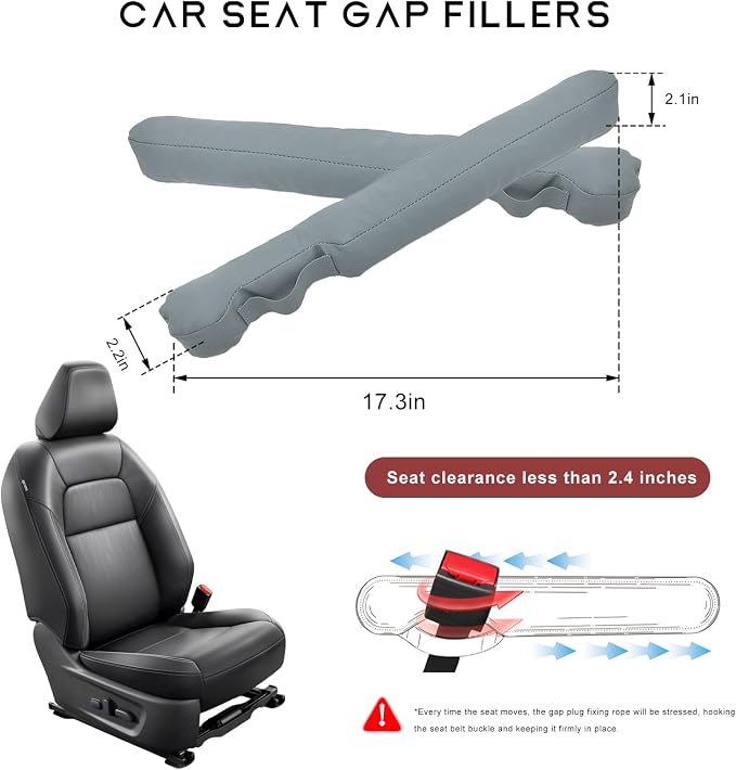 2 PCS Leather Car Seat Gap Filler, No-Drop Seat Guard Crevice Plug Blocker with Securing Strap, Universal Vehicle Gap Catcher Stop Things from Dropping, Car Accessories (Light Gray)