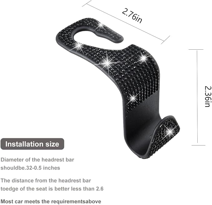 10 Pcs Bling Car Interior Accessories，Universal Car Seat Headrest Hook，Bling Car Start Button Ring Covers，Bling Car Coasters, Bling Cup Holder Insert Coasters