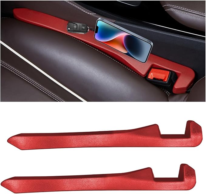 2 PCS Car Seat Gap Filler, PU Leather Car Seat Side Gap Filler to Fill The Gap Between Seat and Console, Universal Car Seat Gap Filler to Prevent Item from Falling for Most Vehicles (Red)