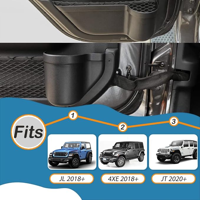 YOCTM Front Rear Door Organizer Tray For 2018 2019 2020 2021 2022 2023 2024 Jeep Wrangler JL 4XE JLU Rubicon Sport Sahara Gladiator JT Interior Storage Accessories Black (Front Door + Rear Door)