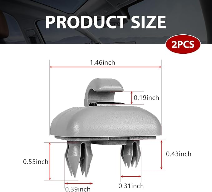 2 PCS Interior Sun Visor Hook Clips, Upgraded Car Visor Holder Hook, OEM# 8E0857563AE59, 8U0857562A, Compatible with A1 A3 A4 A5 S3 S4 S5 Q3 Q5 (Gray)