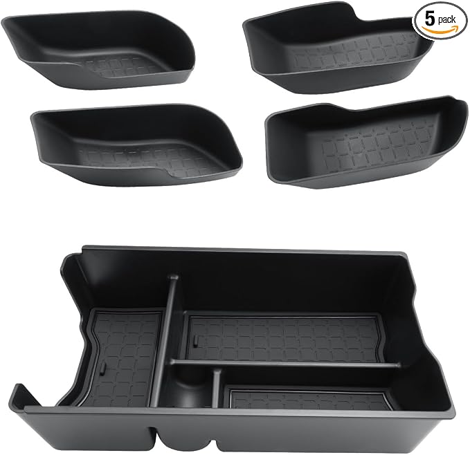 CDEFG 5Pcs for 2026 Toyota RAV4 Center Console Organizer Tray for 2026 Toyota RAV4 (LE/XSE/SE/XLE Premium/Woodland/XSE/Limited) Accessories Side Door Trash Can Storage Box | ABS Material