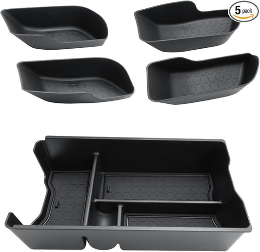 CDEFG 5Pcs for 2026 Toyota RAV4 Center Console Organizer Tray for 2026 Toyota RAV4 (LE/XSE/SE/XLE Premium/Woodland/XSE/Limited) Accessories Side Door Trash Can Storage Box | ABS Material