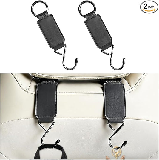 HZEL Car Seat Headrest Hook, 2PCS Multifunctional Vehicle Seat Back Hanger Holder for Purse Bags Coat, Automotive Interior Organizer Storage Hook, Universal for Automobile RV Truck (Black)