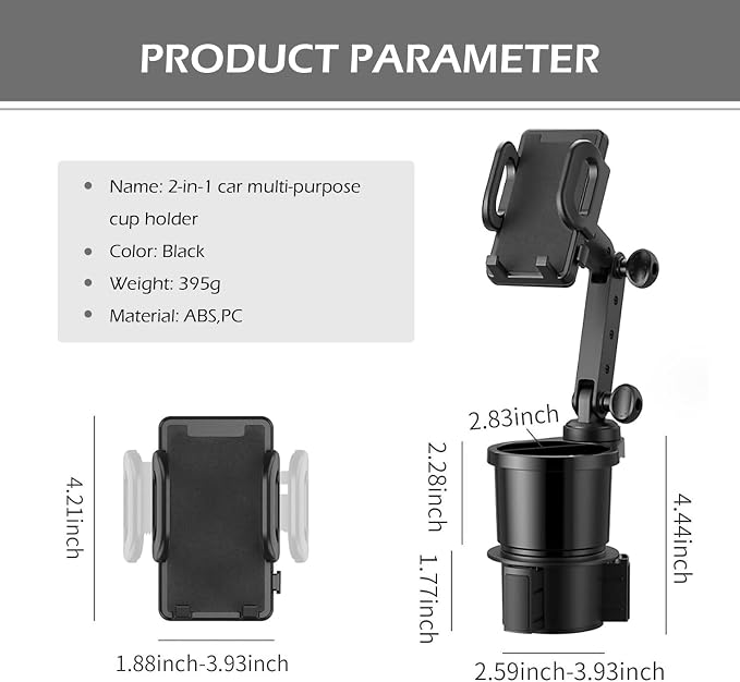 Car Cup Holder Mobile Phone Mount, Two-in-one Multi-Function Beverage Can Rack, 360 Degree Rotatable and Adjustable Navigation Bracket, for Most Cars Cup Holder Expander (Black)