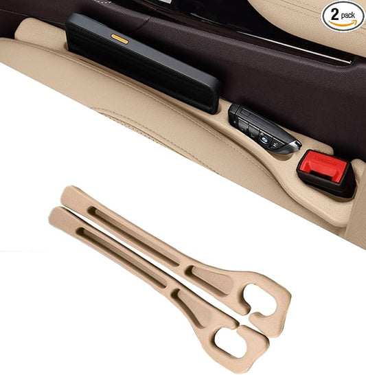 Car Seat Gap Filler 2 Pack, Anti-Drop Seat Gap Plug Blocker with Storage, Universal Car Seat Gap Organizer Stops Items from Falling, Fits Cars, SUVs, Trucks, Car Interior Accessories (beige)