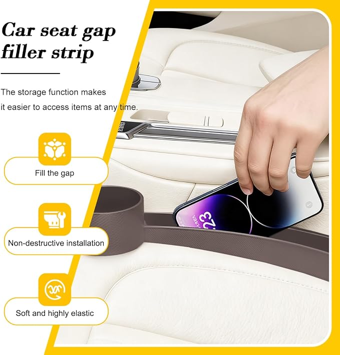 HZEL Car Seat Gap Organizer, 2PCS Dual Slot Anti-Drop Vehicle Console Side Filler Organizer with Cup Holder, Automotive Interior Seat Gap Plug Blocker, Universal for SUV Automobile Truck (Brown)