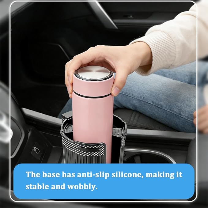 Car Cup Holder Extender, Expandable Vehicle Water Bottle Holder Adapter with Adjustable Base, Automotive Interior Drink Cup Expander, Universal for SUV Caravan Truck