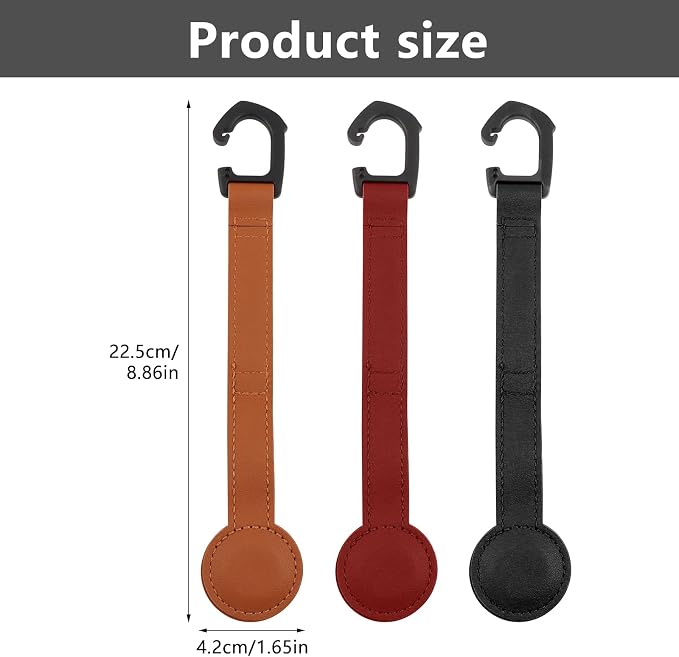 Magnetic Hat Clip Set for Travel, 3 Pcs Leather Hat Holder with Headrest Hook, Cowboy Cap Organizer for Truck SUV Travel, Multi-Purpose Storage Clips, Black Brown Burgundy