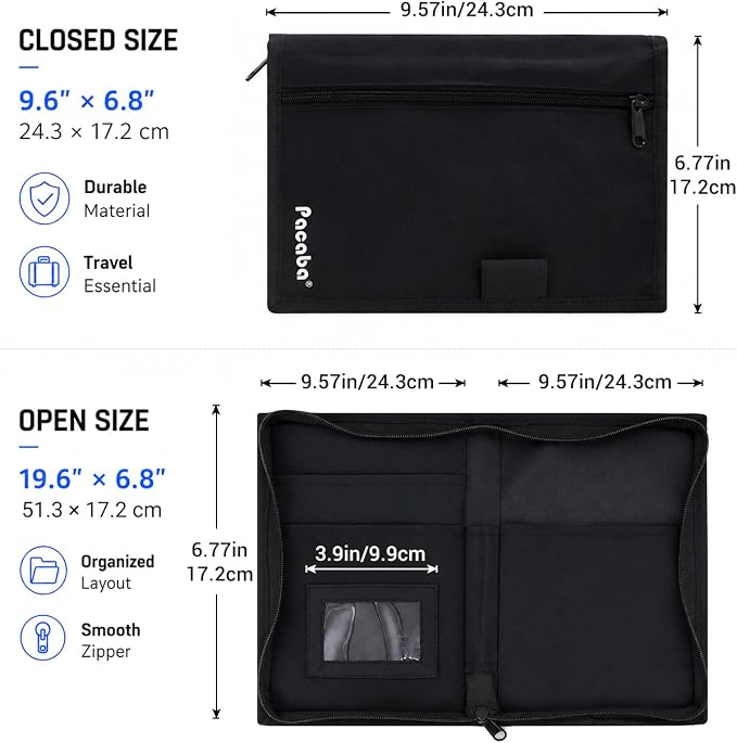 Car Registration and Insurance Card Holder, Glove Box Organizer Vehicle Document Wallet with Clear Compartments, Auto Document holder for Driver License, Car Insurance Vehicle Registration (Black)