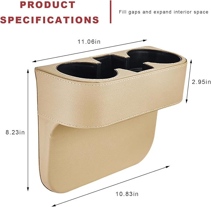 Car Seat Organizer Cup Drink Holder, Multifunctional Auto Console Side Organizer with 2 Cup Holders, Front Seat Gap Filler Interior Drink Holder Storage Box for Most Vehicles (Beige)