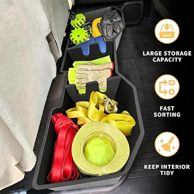 MAXDOM Under Seat Storage Fit for (2007-2018) Chevy Silverado 1500/GMC Sierra 1500 (2007-2019) 2500HD 3500HD Crew Cab Rear Underseat Organizer Box