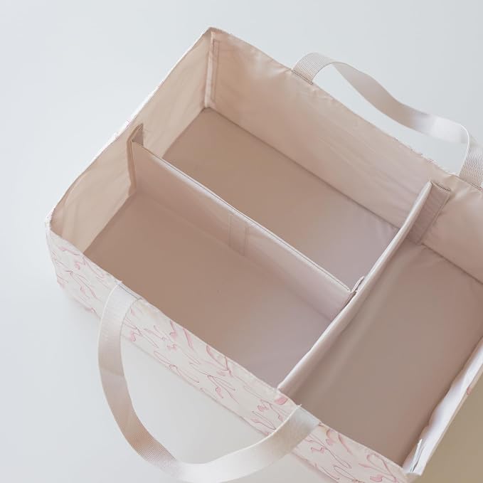 Tiny Twinkle Diaper Caddy Organizer – Foldable Baby Storage Basket with Removable Divider | Waterproof & Mess-Proof Fabric, Portable Nursery Organizer for Newborn Essentials(Bows)