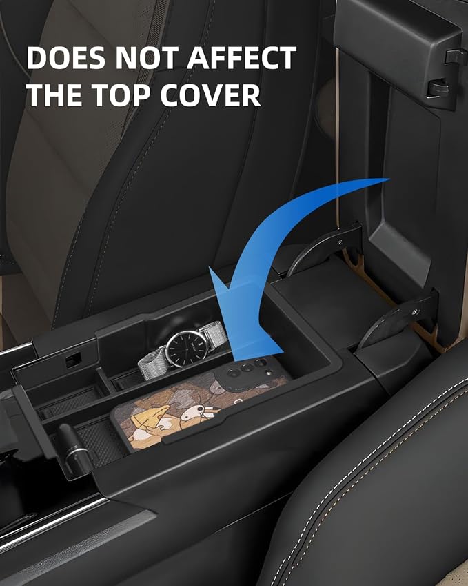 2PCS Center Console Organizer for Chevy Equinox 2026 2025 Armrest Insert Storage Tray with Non-Slip Rubber Mat Chevy Equinox Organiser Accessories-Black(Not for Equinox EV)
