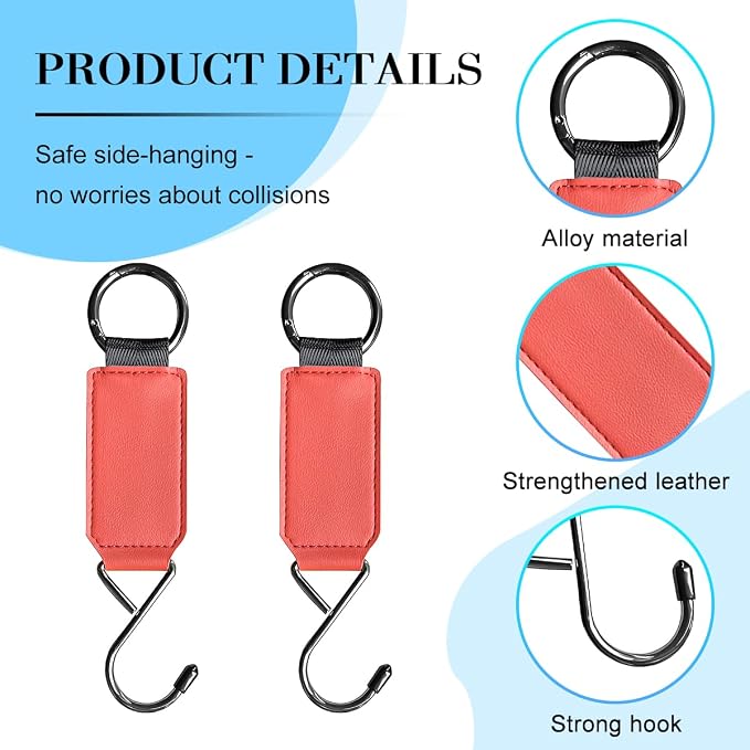 HZEL Car Seat Headrest Hook, 2PCS Multifunctional Vehicle Seat Back Hanger Holder for Purse Bags Coat, Automotive Interior Organizer Storage Hook, Universal for Automobile RV Truck (Red)