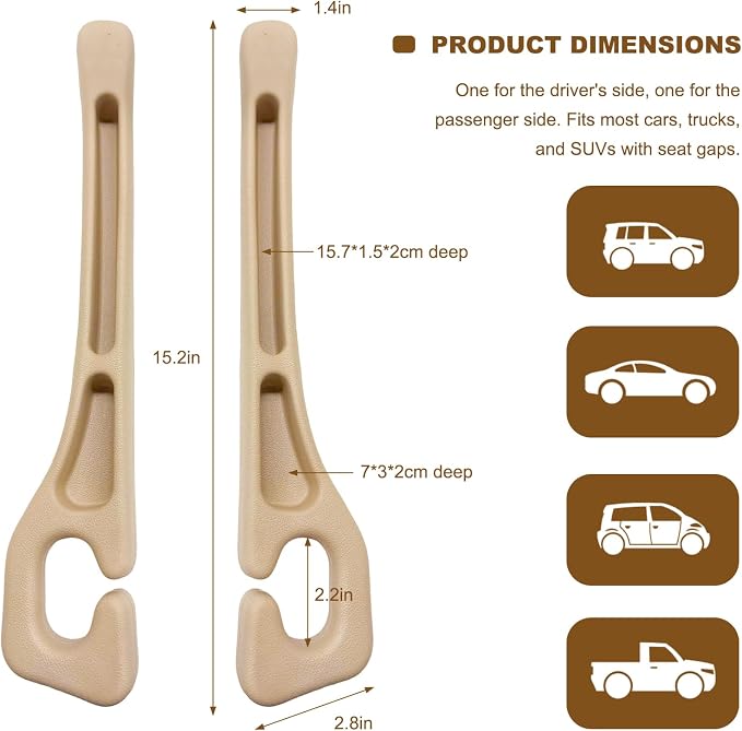 Sun Walker 2 PCS Car Seat Gap Filler Organizer, No Drop Vehicle Console Side Gap Filler with Storage Slot, Universal Seam Plug Organizer Between Seat & Console, Car Accessories (Beige)