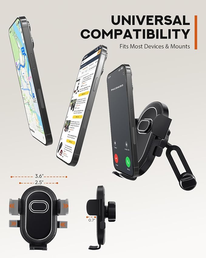 2 in 1 Universal Cup Holder Phones Mount for Car, Cup Holder Expander with Adjustable Base, 360° Roatation Cell Phone Holder with Long Arm Compatible with iPhone All Smartphones