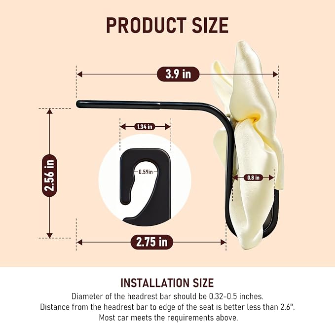 Car Seat Headrest Hook, Bow Car Purse Hooks, Auto Seat Hook Hangers Storage Organizer Interior Accessories for Purse Coats Umbrellas Grocery Bags Handbag, 2-Pack (White)