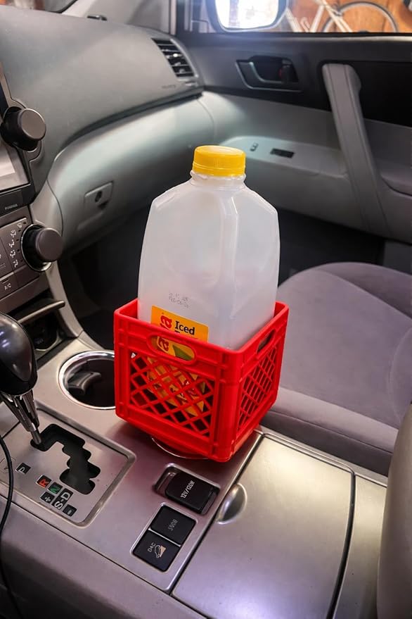 Half Gallon Car Cup Holder Expander,Classic Milk Crate Style Adapter for Square Cartons, Milk Carton Cup Holder Secure Anti-Spill Insert for Juice,Heavy Duty Interior Organizer for SUV&Trucks (red)