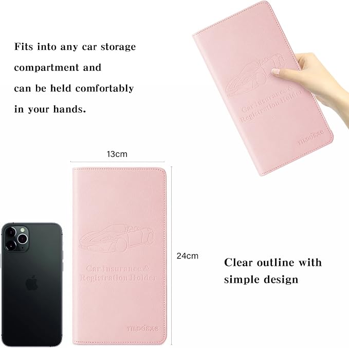 TILDOSAC 2Pack Leather Car Registration and Insurance Card Holder, Car Document Holder for Cards License with Magnetic Shut (Pink+Black)