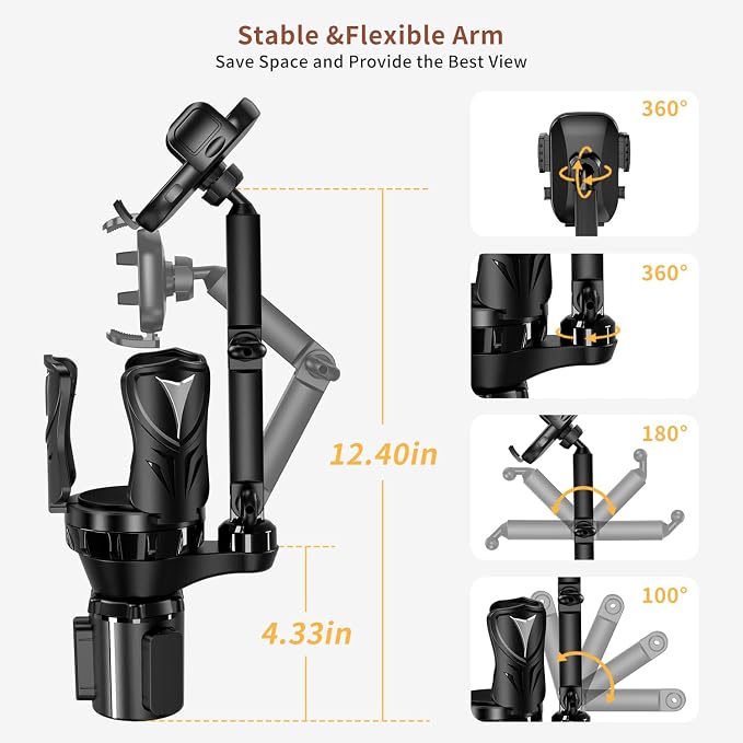 Phone Holders for Your Car, Adjustable Car Cup Holder Expander with Rubber Grip, Secure Hold, Multi-Scenario Use for Drivers, Commuters & Road Trips, Universal Fit for Up to 5.31'' Drinks/Mugs/Foods