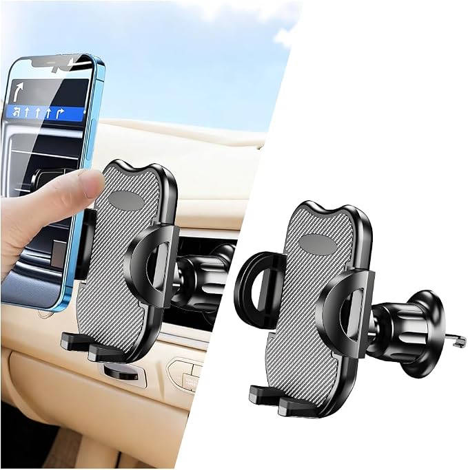 Car Phone Holder, 360° Rotatation Vehicle Air Vent Cell Phone Mount with Hook Clip, Hands Free Automotive Interior Smartphones Cradle, Universal for Most Vehicles (Carbon Fiber)