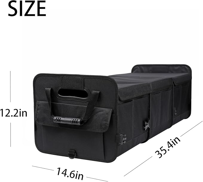 AOKJOY Car Trunk Organizer with Lid Storage Collapsible Multi Compartment Adjustable Straps for SUV, Truck, Sedan(Black) XL