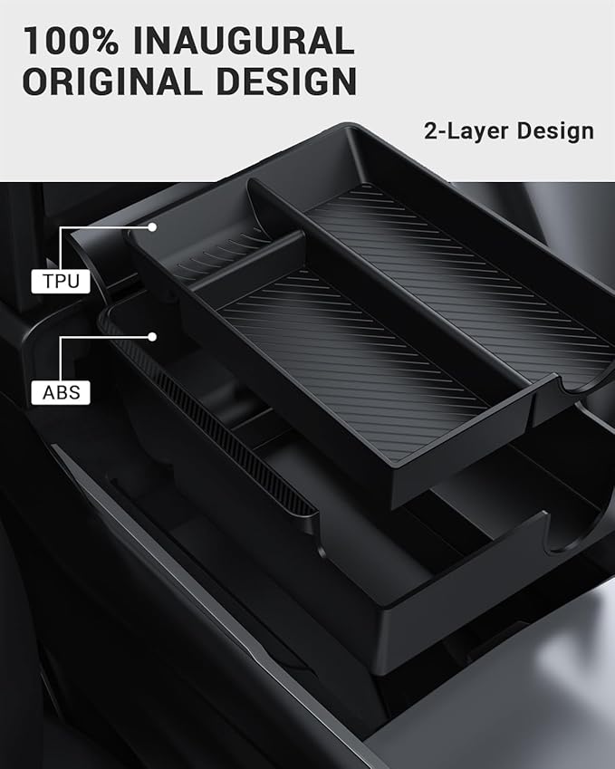 BASENOR 2021-2024 Tesla Model Y Model 3 Armrest Storage Box (Carbon Edition) Console Organizer Tray for 2021-2023 Model 3 2021-2024 Model Y Interior Accessories