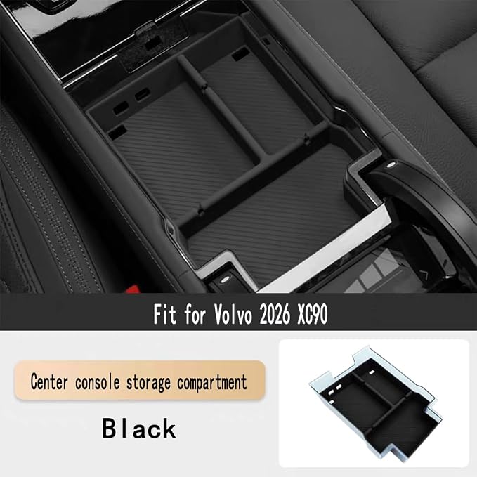 For Volvo Accessories Insert Armrest Tray Center Console Organizer, 2026 xc60 2026 XC90 Middle Console Organizer Tray, Storage Box (2026 XC90 Black Storage box)