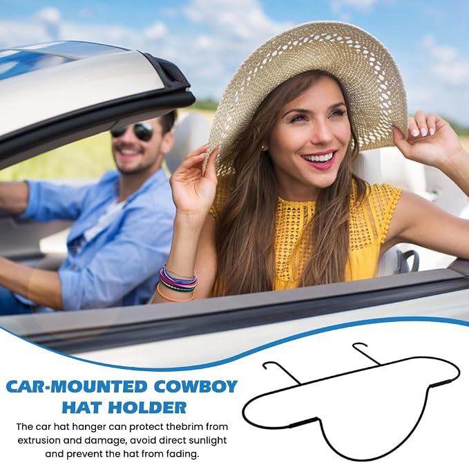 2 Folding Design Hat Rack, Cowboy Hat Holder For Truck SUV Car To Keep-Hat-Shape, Automotive Seat Back Hard Hats Holder Car Clothes Hanger, Cowboy Hats Organizer for Auto Travel
