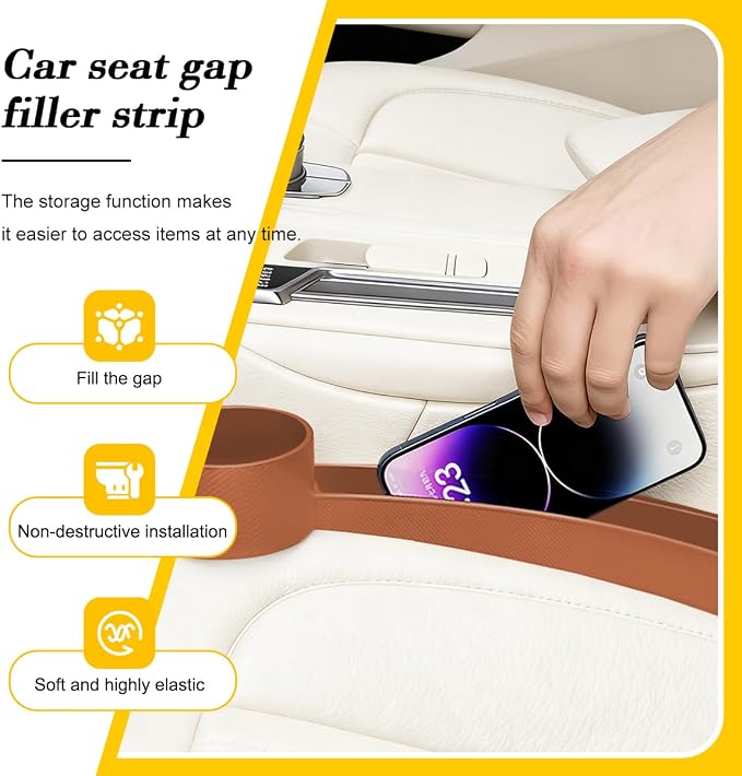 HZEL Car Seat Gap Organizer, 2PCS Dual Slot Anti-Drop Vehicle Console Side Filler Organizer with Cup Holder, Automotive Interior Seat Gap Plug Blocker, Universal for SUV Automobile Truck (Orange)