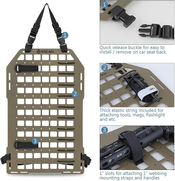 PETAC GEAR Tactical Car Seat Back Organizer | Rigid Molle Panels for Vehicles | Truck Mount Rack Panel for Tactical Gear Accessories. …