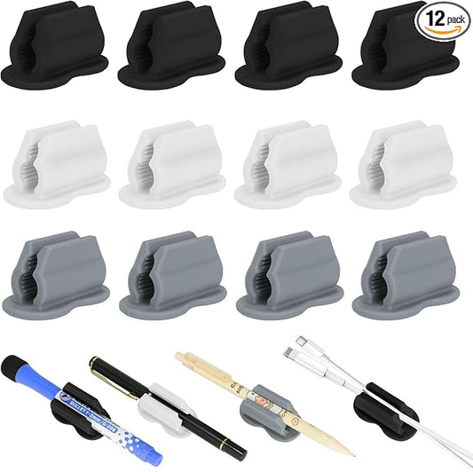 Biottro 12PCS Adhesive Pen Holder Pencil Holder for Desk Wall Clipboard Notebook Car Silicone Marker Holder for Whiteboard Desk Organizer Teacher Supplies Office Supplies (12PCS Multicolor)