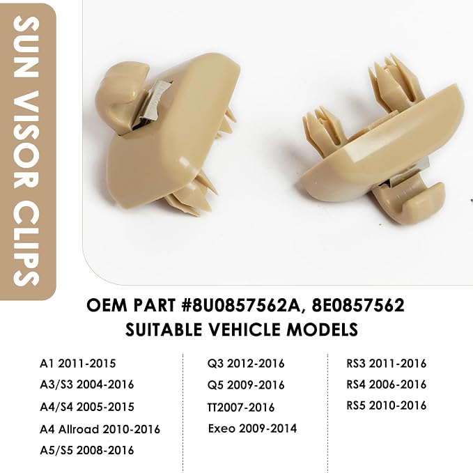 2015 Q5 Sun Visor Clip Replacement Compatible with Audi, Sunvisor Inner Clip for A1 A3 A4 A5 A6 Q3 Q5 S3 S4 S5 TT, ABS Construction Interior Sunscreen Holder Hook, OEM #8U0857562A (1Pcs Beige)