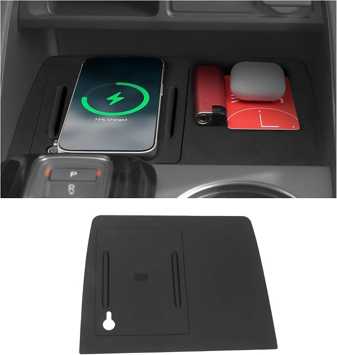 Wireless Charging Anti-Slip Mat Compatible with Honda 2023-2026 Pilot & 2026 Passport Accessories Wireless Charging Mat with Indicator Light Port Center Console Liner Black Silicone Material